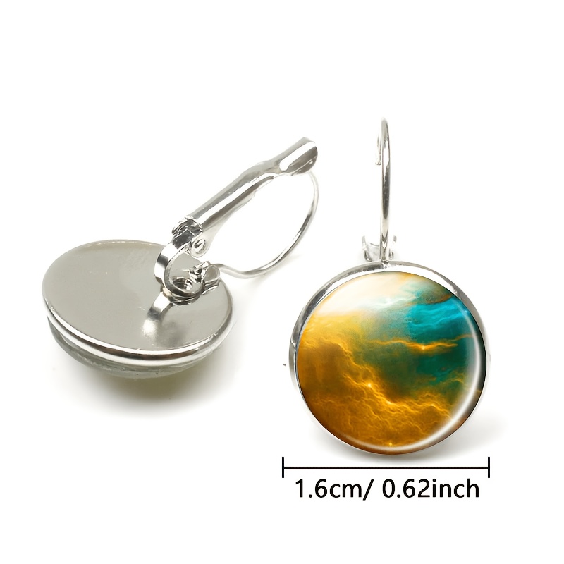2pc Round Glass Inlaid Base Earrings Set, Multicolor Design